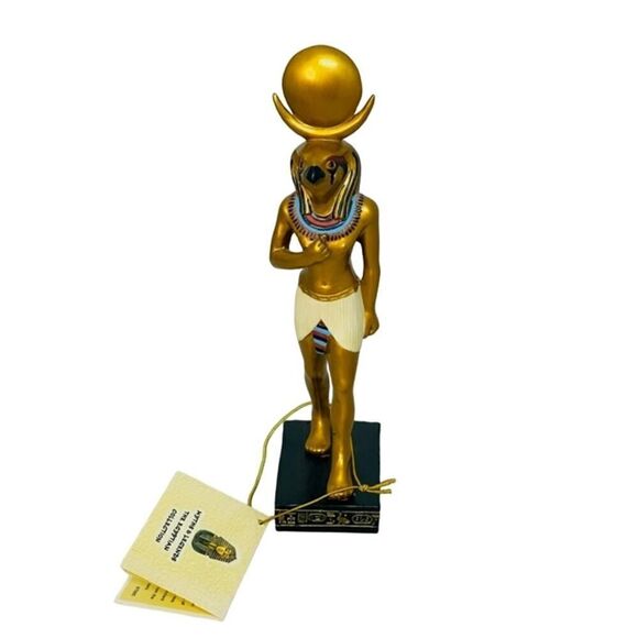 Egyptian God of The Sun Statue Ancient Egypt Golden Figurine Hand Painted Decor - Picture 1 of 7